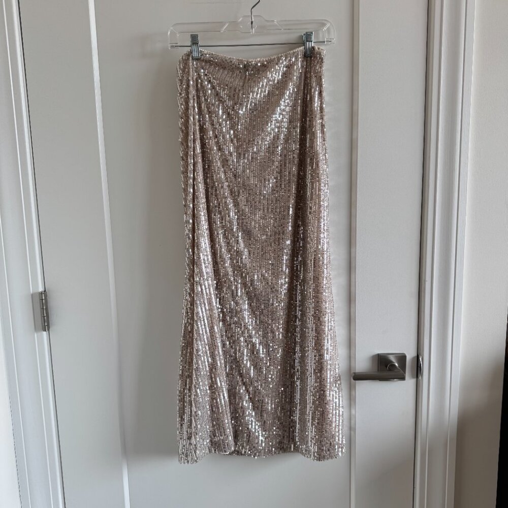High-Waisted Sequin Maxi Skirt silver NWT - Picture 5 of 5